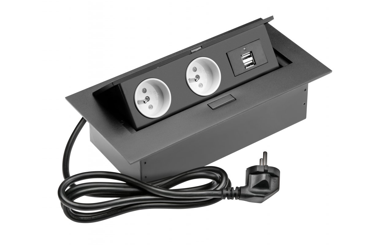 Výklopná 2-zásuvkaUSB A+C, napájecí kabel, černá