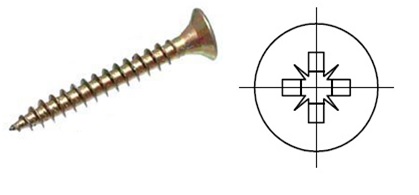 Vrut PZ 4,5x45 zápustná hlava zinek žlutý PZ2