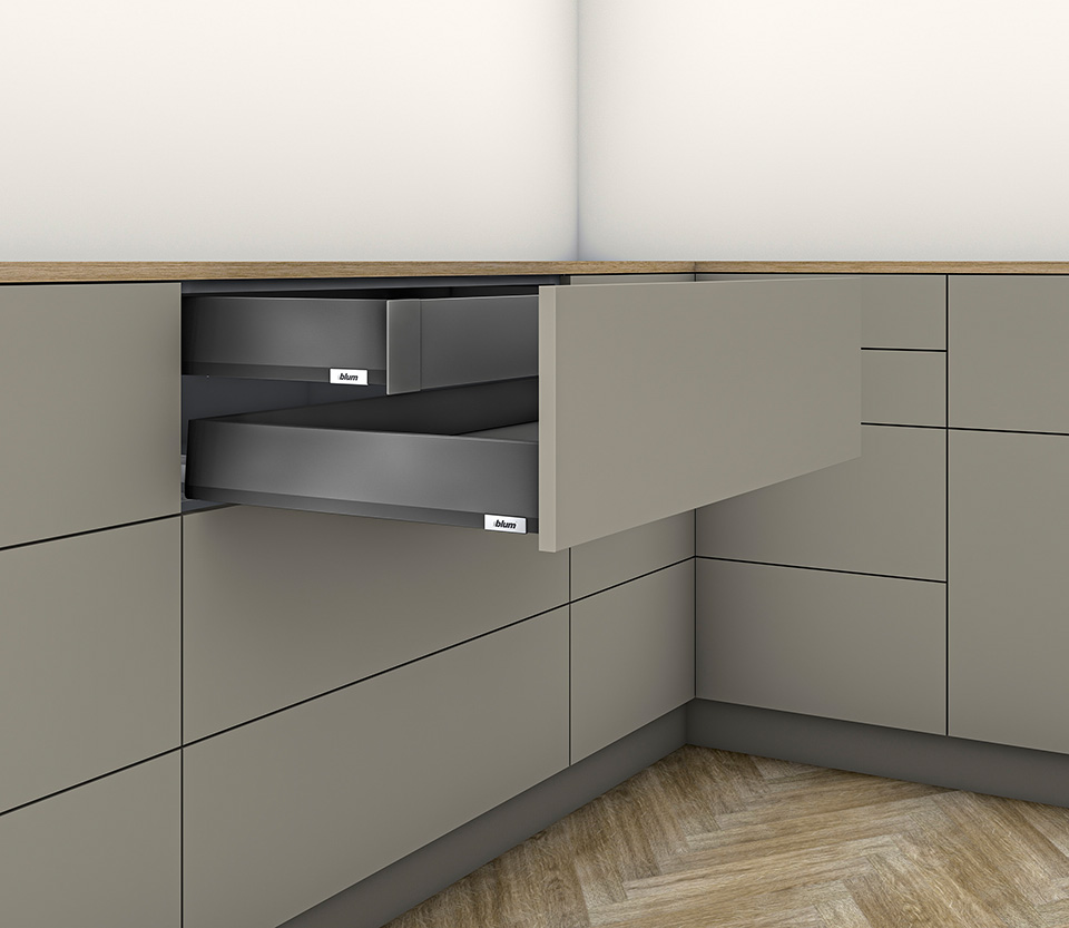 BLUM Merivobox, zásuvka M 550mm/40kg, tmavě šedá OG, vnitřní