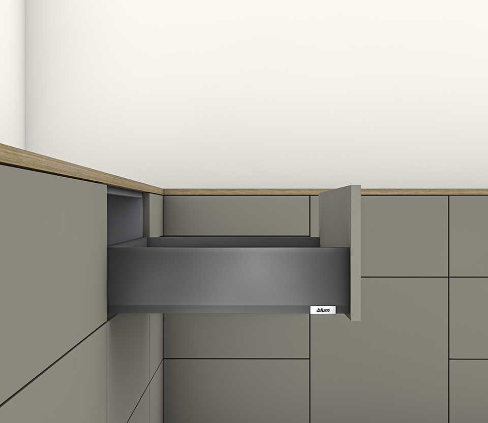 BLUM Merivobox, zásuvka K 550mm/40kg, tmavě šedá OG, vrut