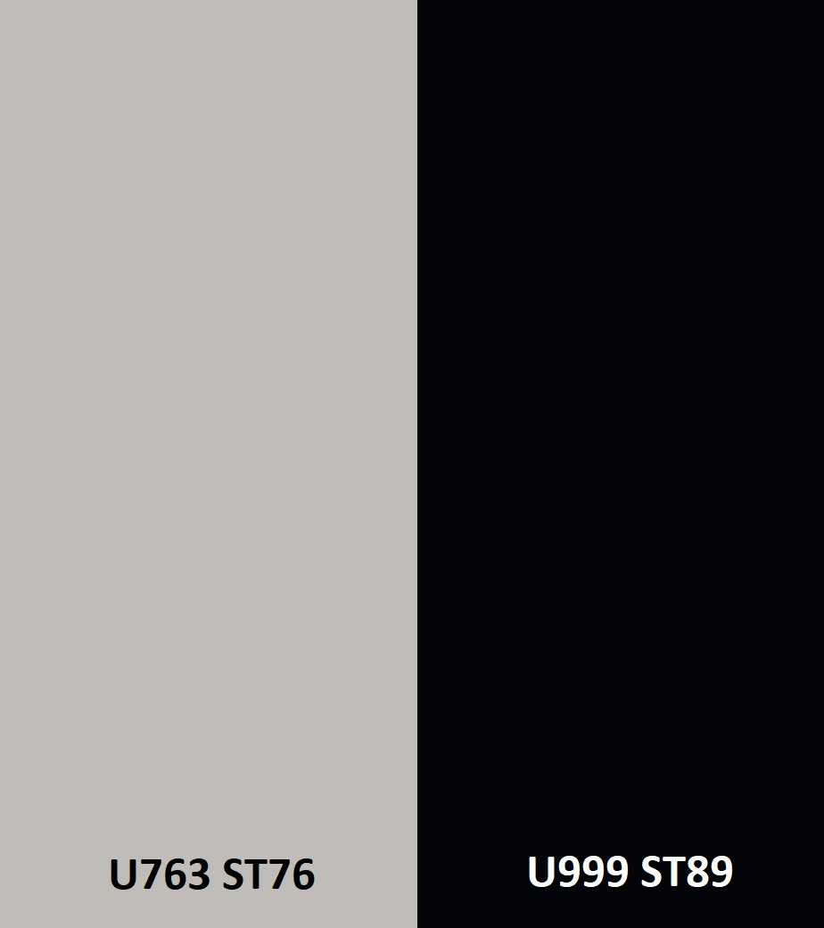 Zástěna perlově šedá U763 ST76/ černá U999 ST76 4100 x 640 x 9,2mm
