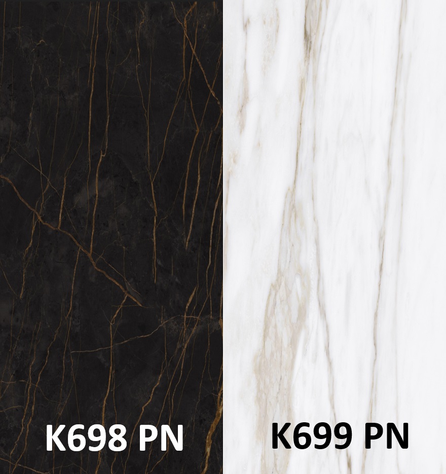 Zástěna černý bronz K698 PN/Calacatta Ambrosio K699 PN 4100 x 640 x 10mm