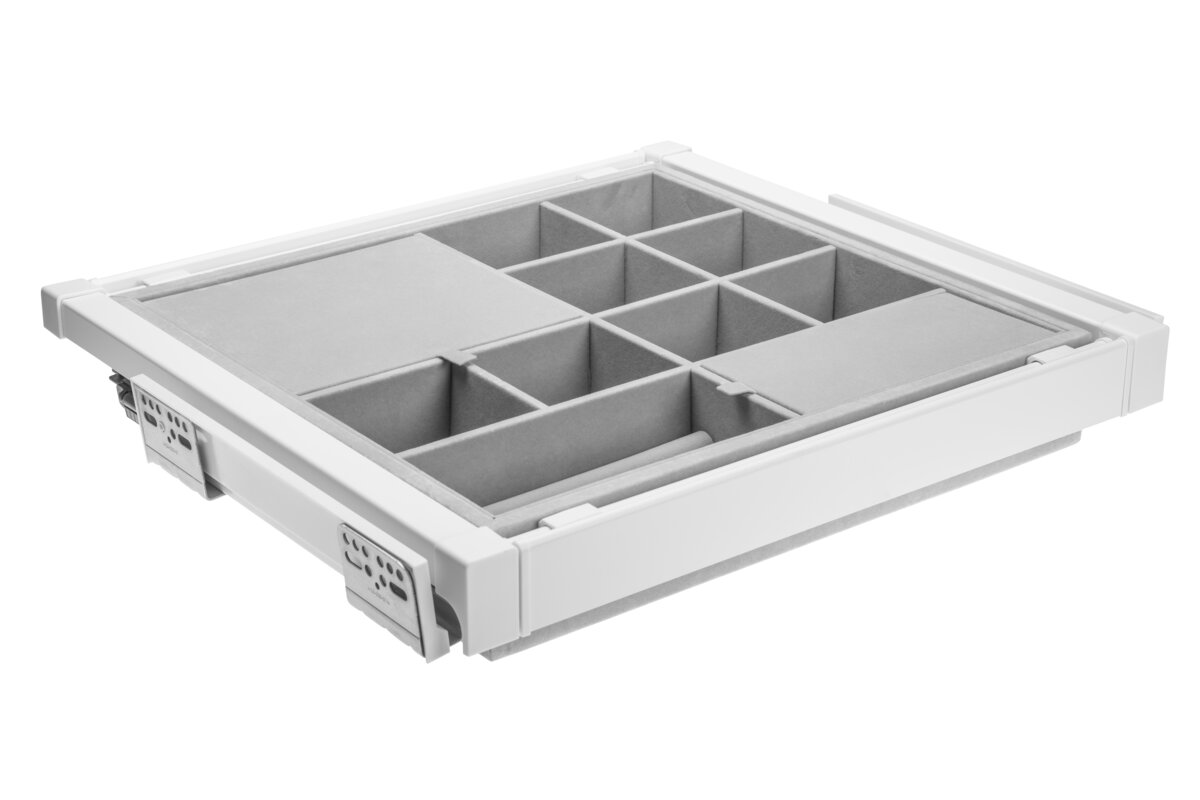 Zásuvka Elite s organizérem 900 mm s funkcí tichého zavírání, bílá