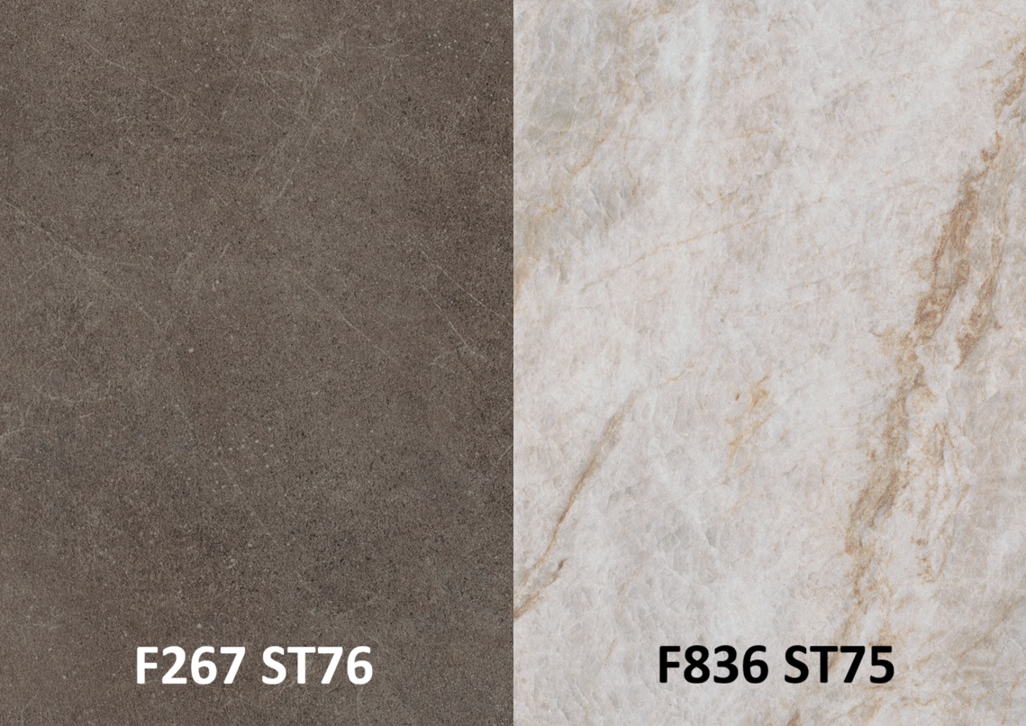 Zástěna kámen Bellisara lávověšedý F267 ST76/mramor formello bílý F836 ST75 4100 x 640 x 9,2mm