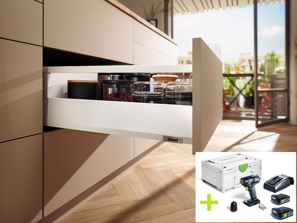 BLUM set Merivobox 500mm/40kg bílá SW-M vrut + FESTOOL TXS 12 2,5 Plus