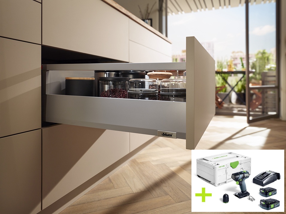 BLUM set Merivobox 500mm/40kg Indium šedá IG-M vrut + FESTOOL TXS 12 2,5 Plus