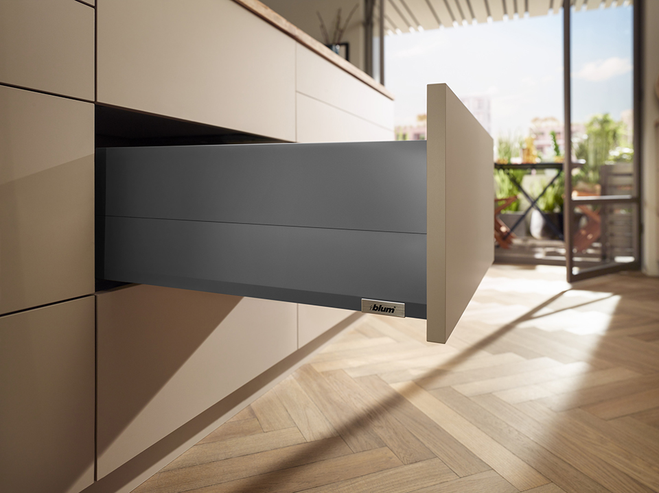 BLUM Merivobox, zásuvka E boxcap 500mm/40kg, tmavě šedá OG, vrut