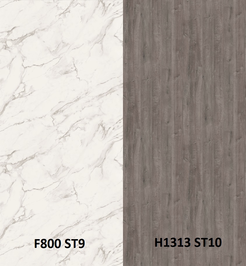 Zástěna mramor křišťálový F800 ST9/dub whiteriver šedohnědý H1313 ST10 4100 x 640 x 9,2mm